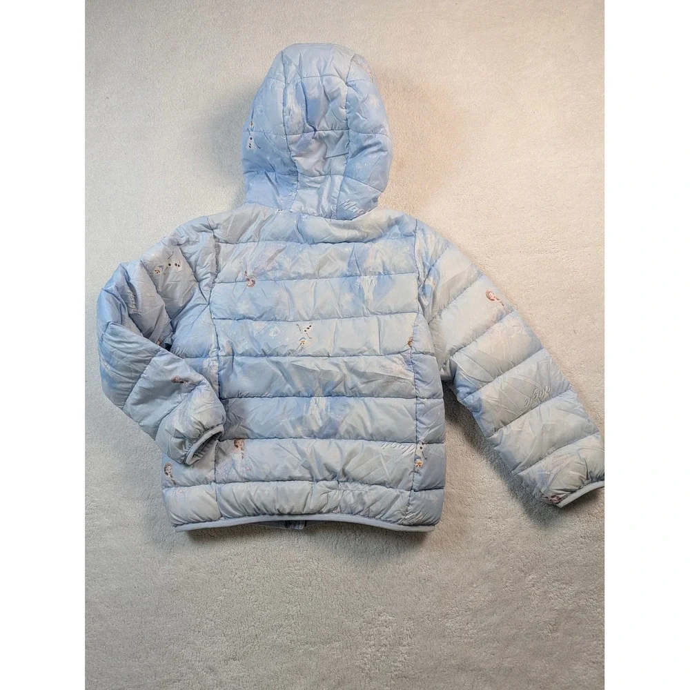 Disney Frozen Elsa Olaf Puffer Jacket Light Blue Hooded Kids Size 130/64 7-8